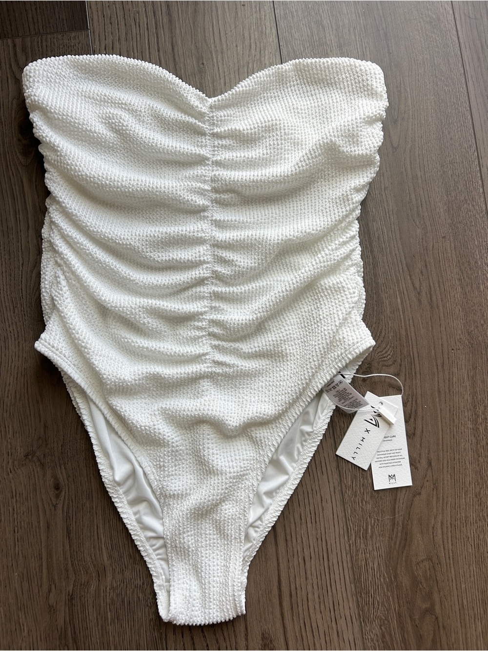 Milly White Textured Strapless One-Piece Swimsuit